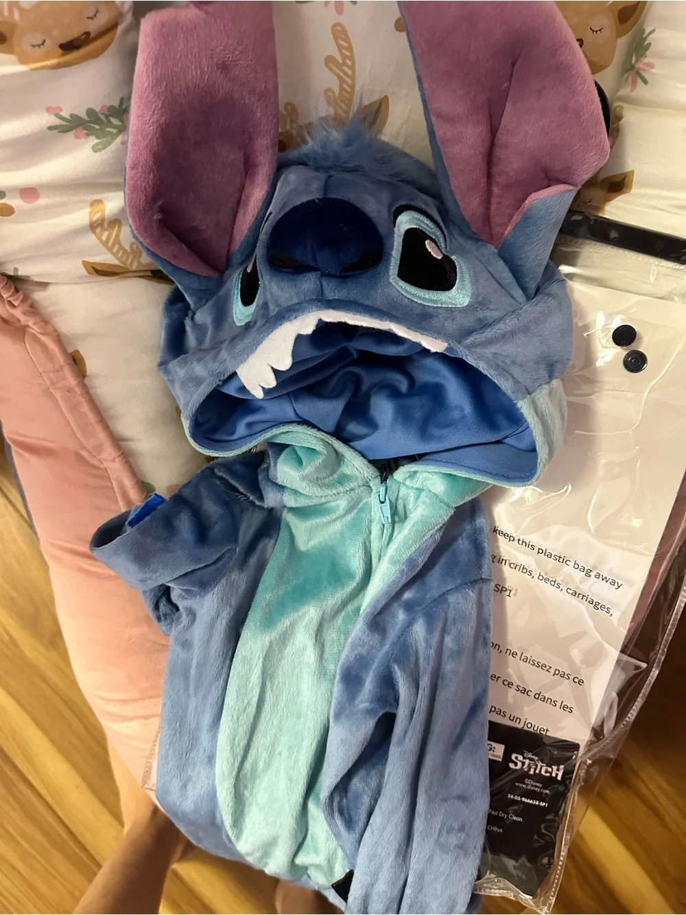 Disney Infant Stitch Hooded Jumpsuit - Light Blue & Purple